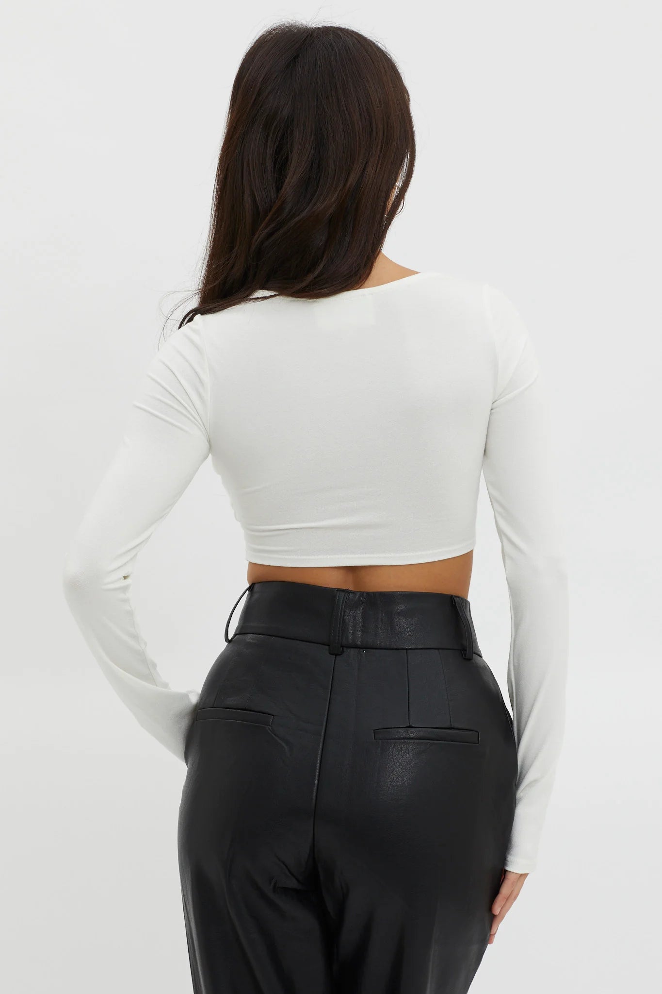 Foxy Twist Long Sleeve Crop Top White
