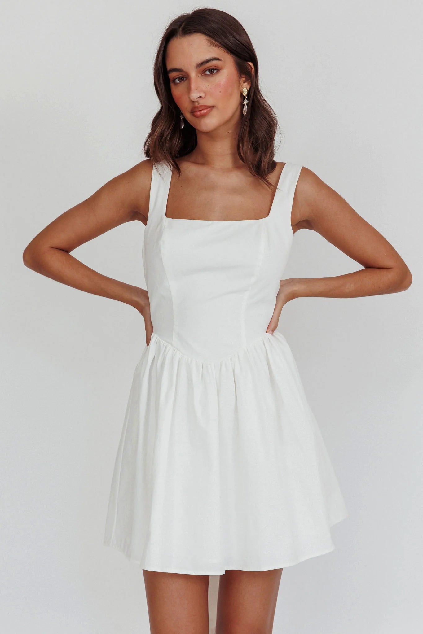 Irenic Bow Flare Mini Dress White