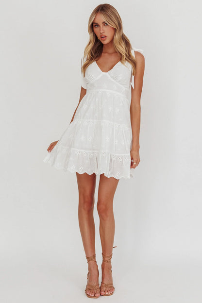 Ardent Tied Shoulder Mini Dress White