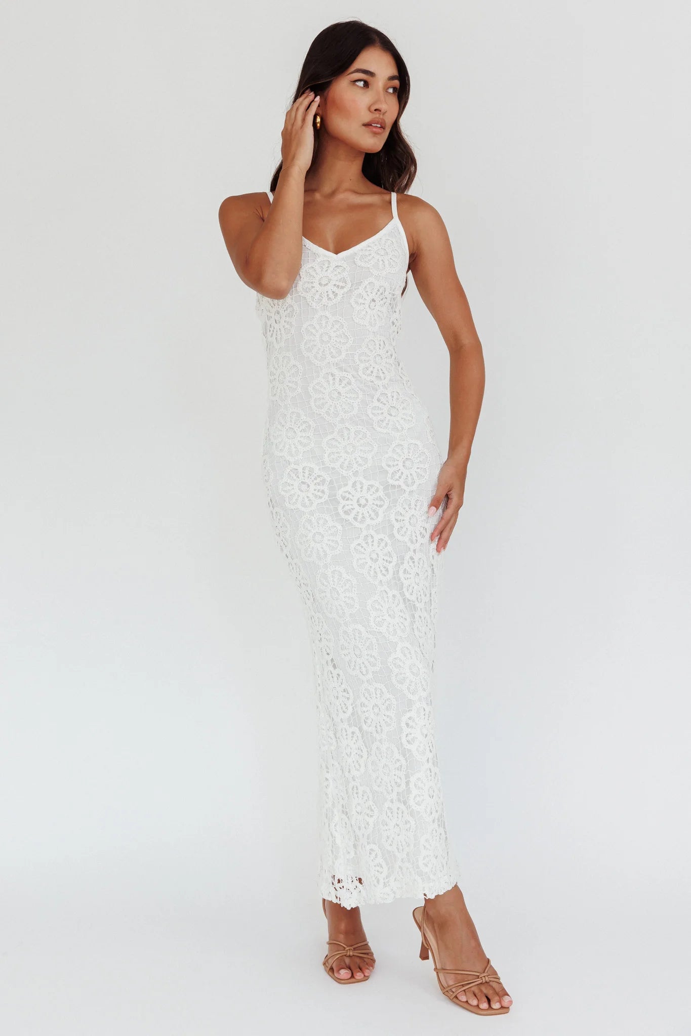 Spark Joy Floral Crochet Overlay Maxi Dress White