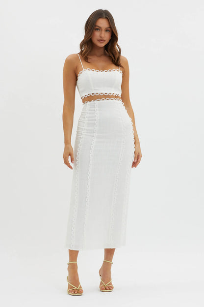 Chamberlain Scallop Trim Crop Top White